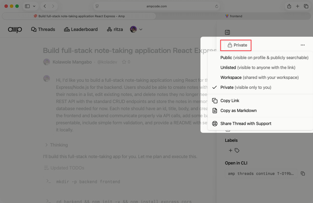 Amp Code Thread Visibility