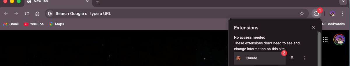 Claude Chrome extension icon in the browser toolbar with login prompt displayed