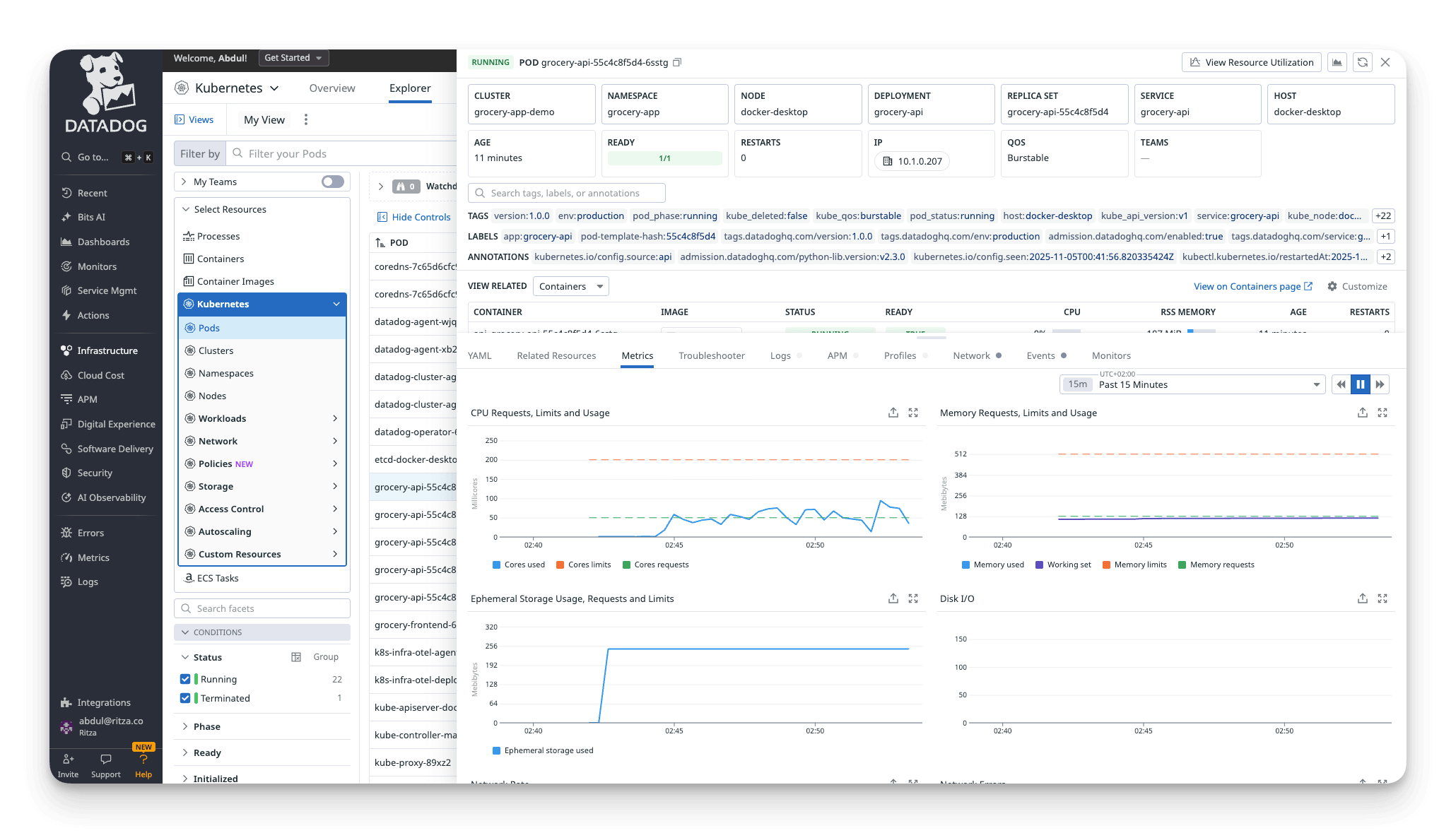 DataDog Kubernetes Pods