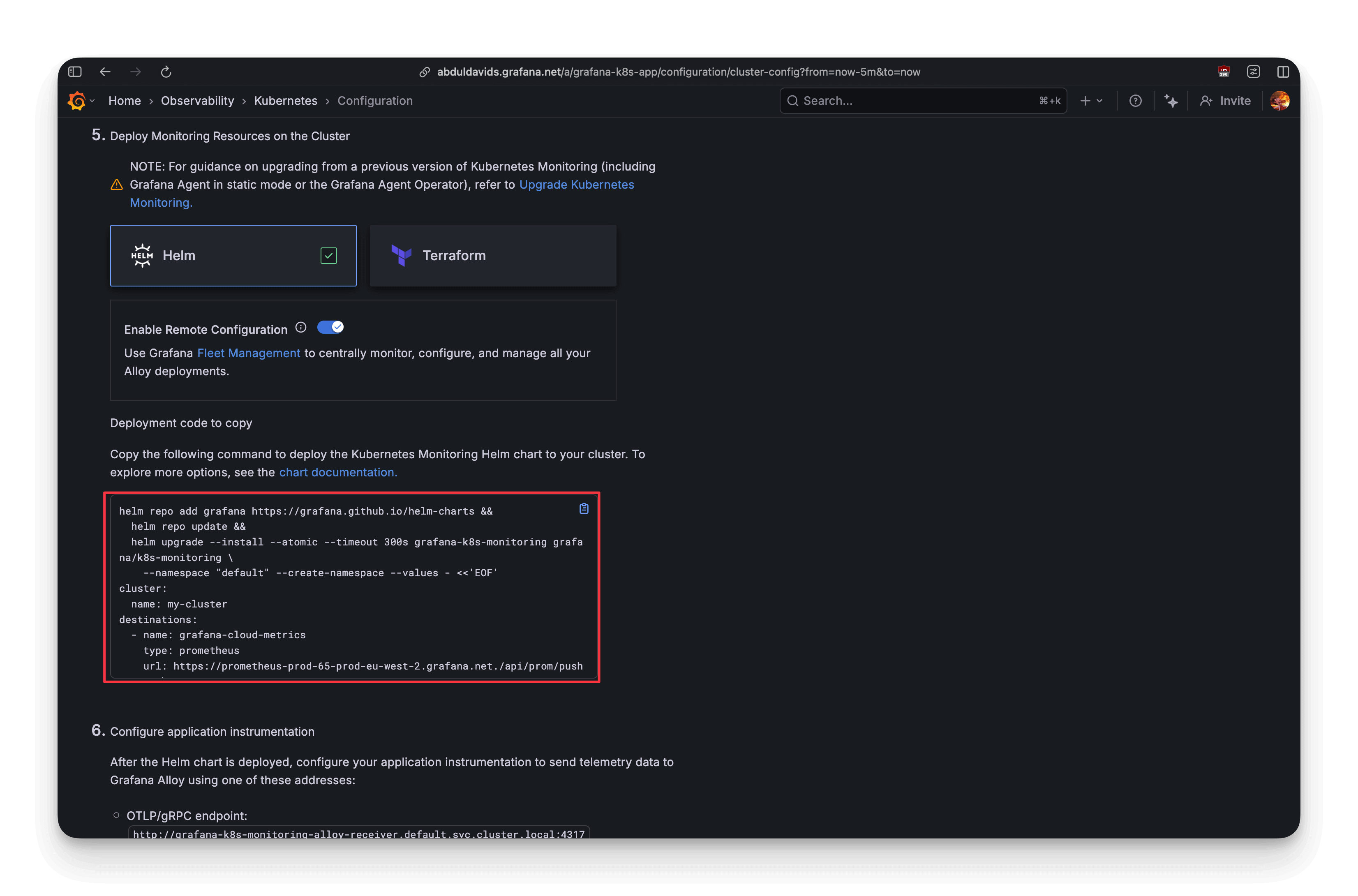 Grafana Setup - Deployment Code