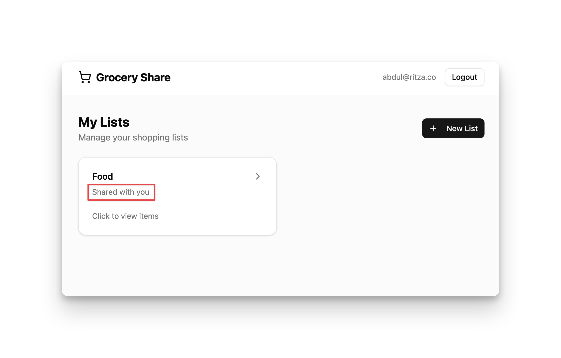 Grocery Share showing a list shared with collaborators