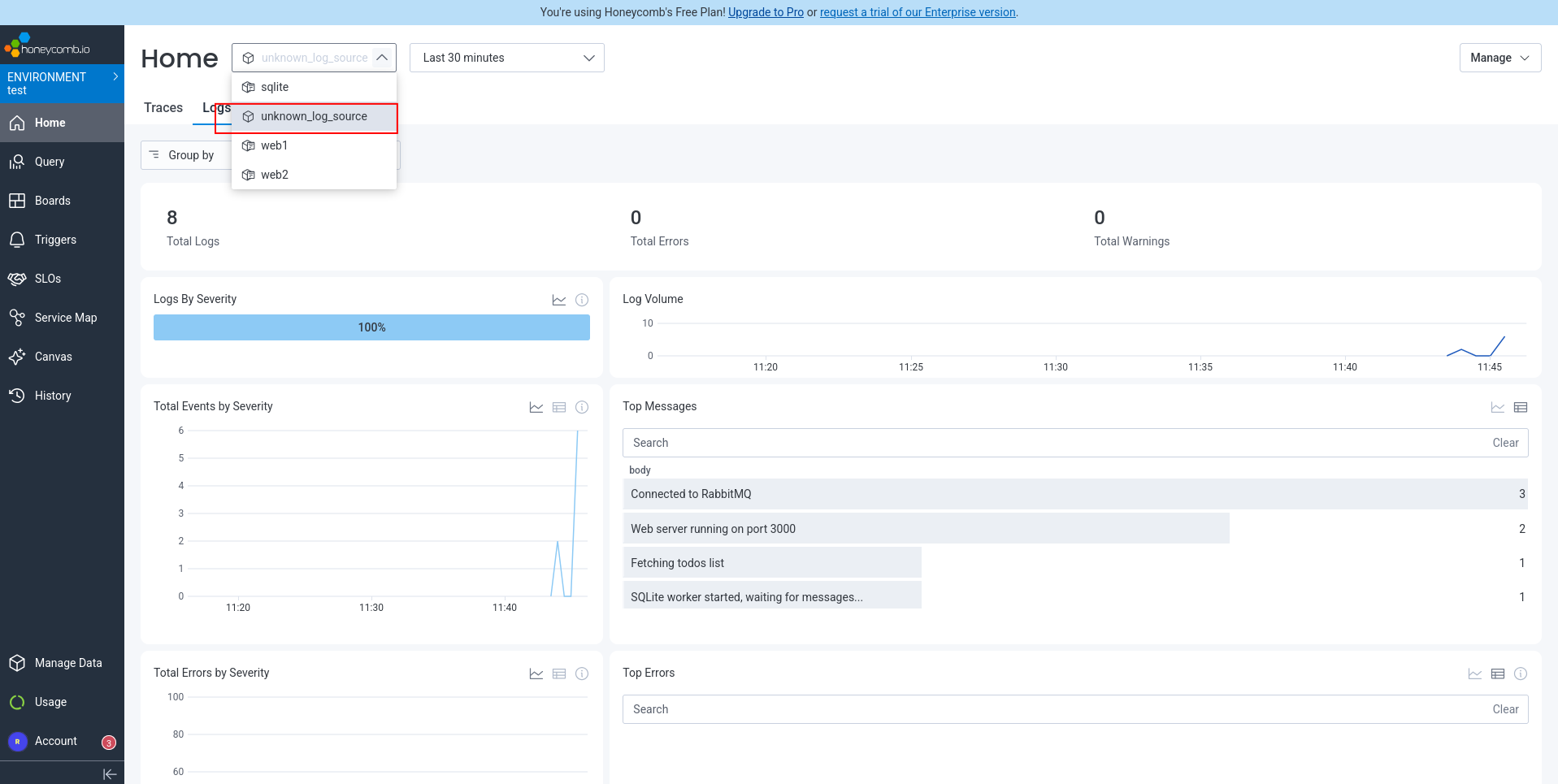 Honeycomb unknown log source