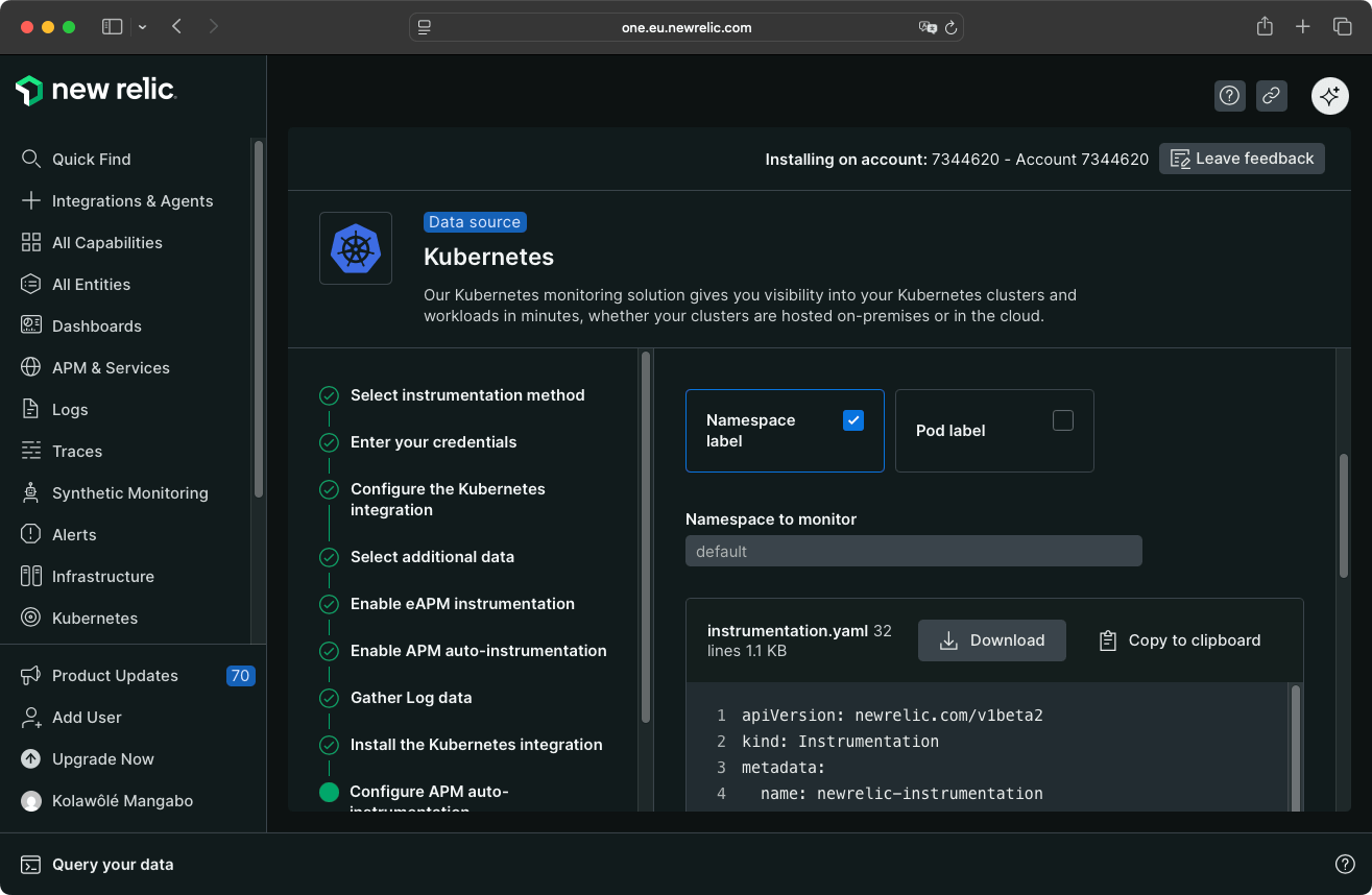 New Relic APM Auto-instrumentation