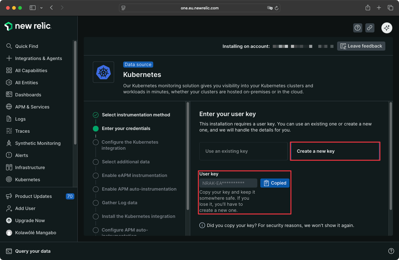 New Relic Create Key
