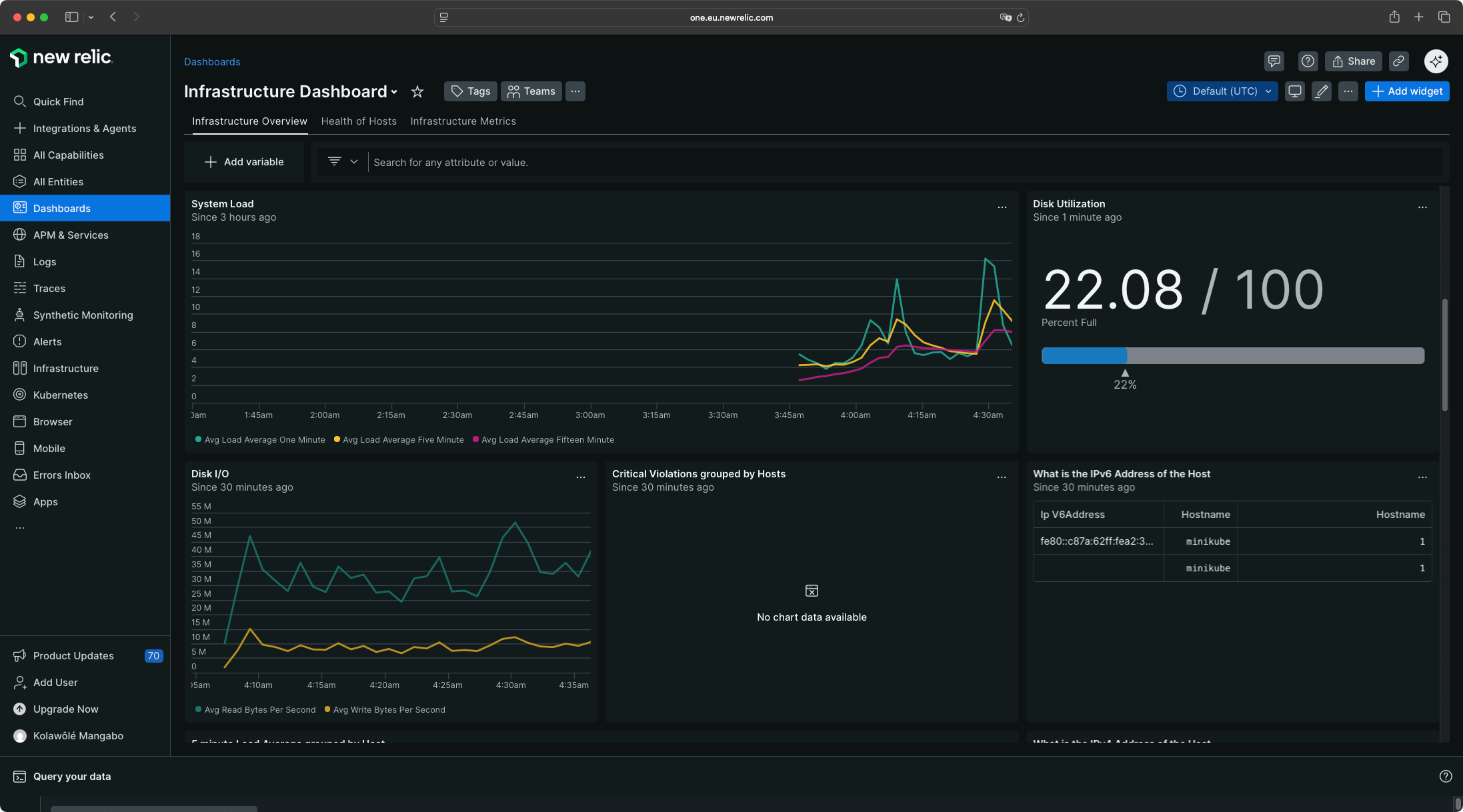 New Relic Infrastructure Dashboard