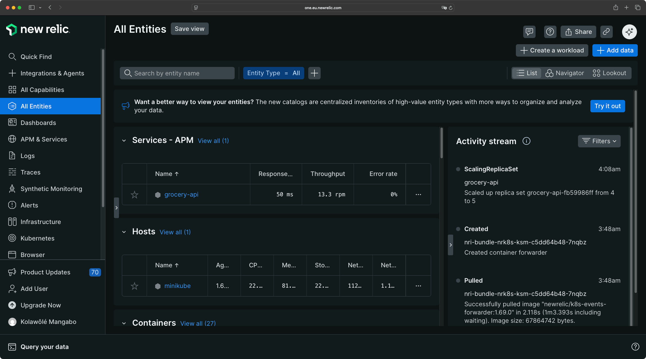 New Relic Infrastructure View