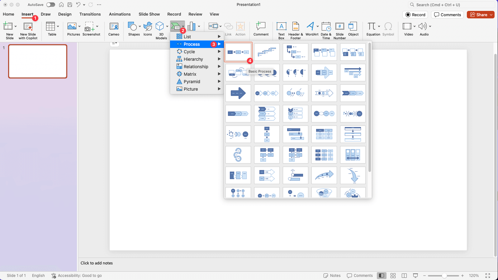 PowerPoint SmartArt insert process