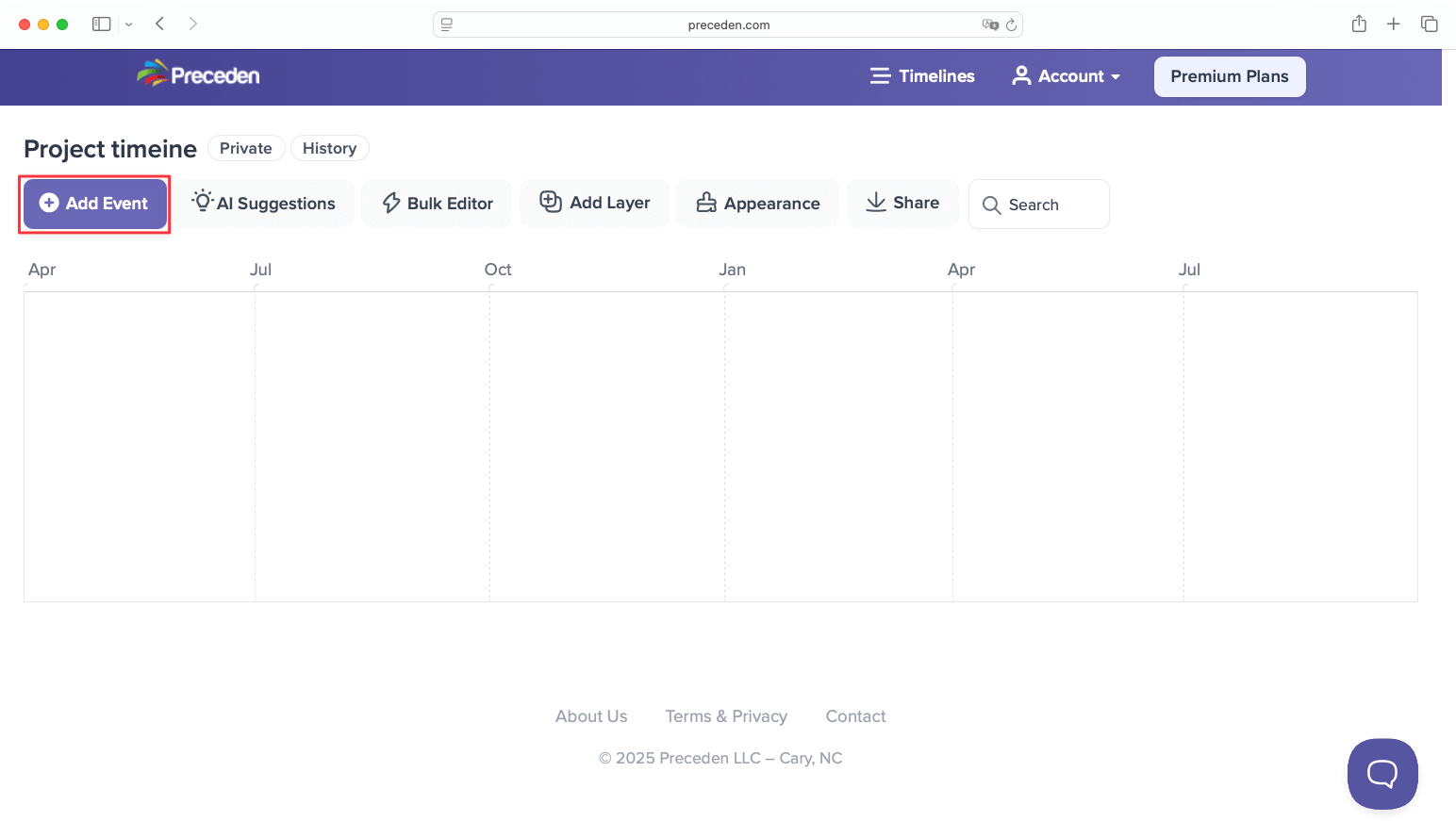 Preceden add event button