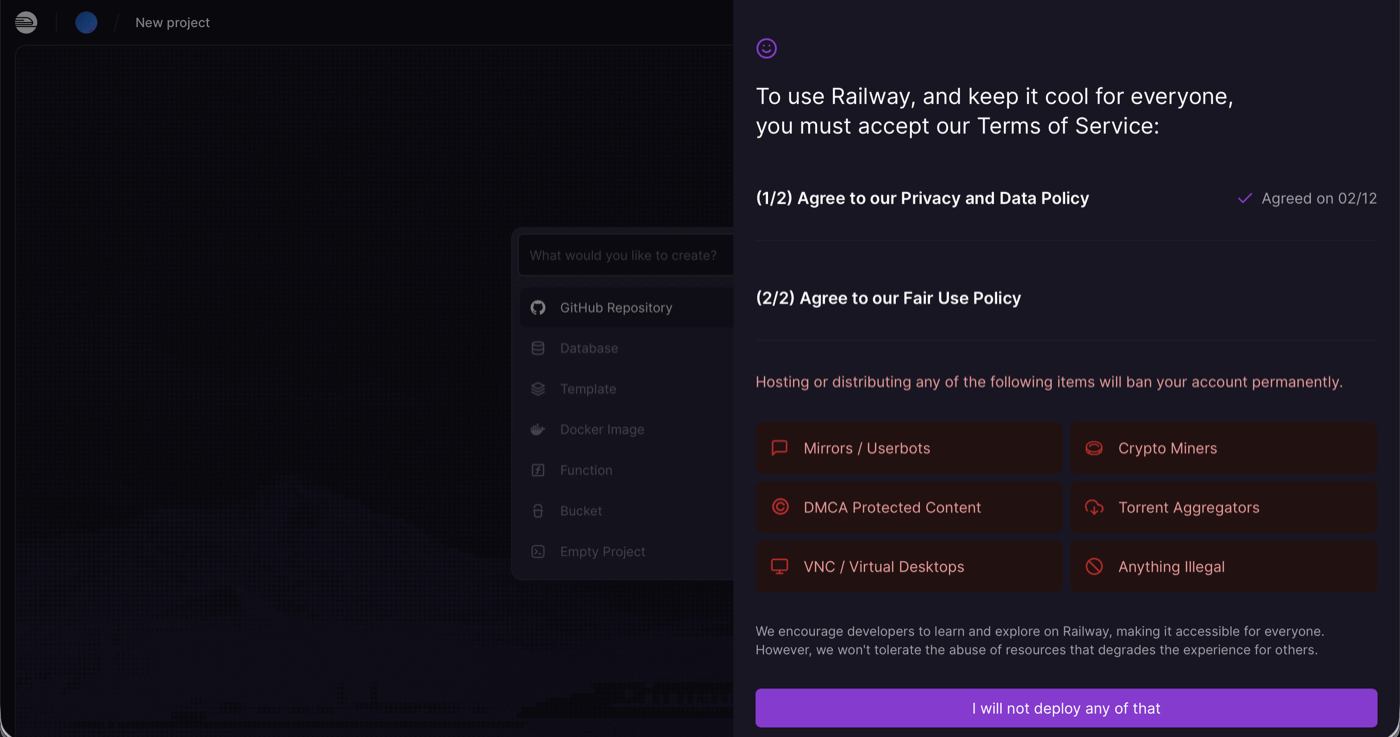 Railway Terms of Service - Fair Use