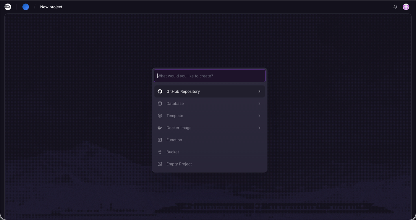 Railway new project screen