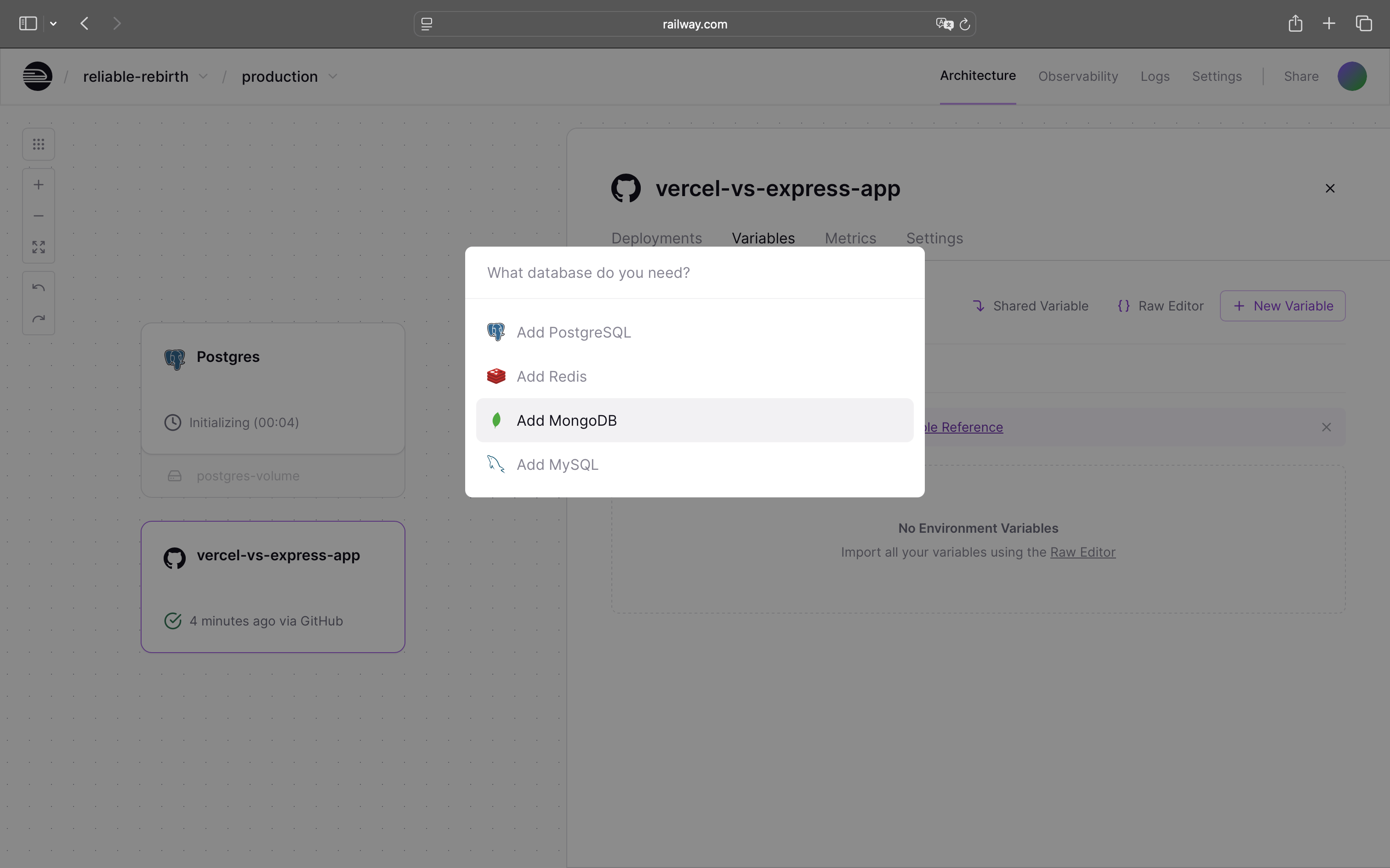 Railway add database
