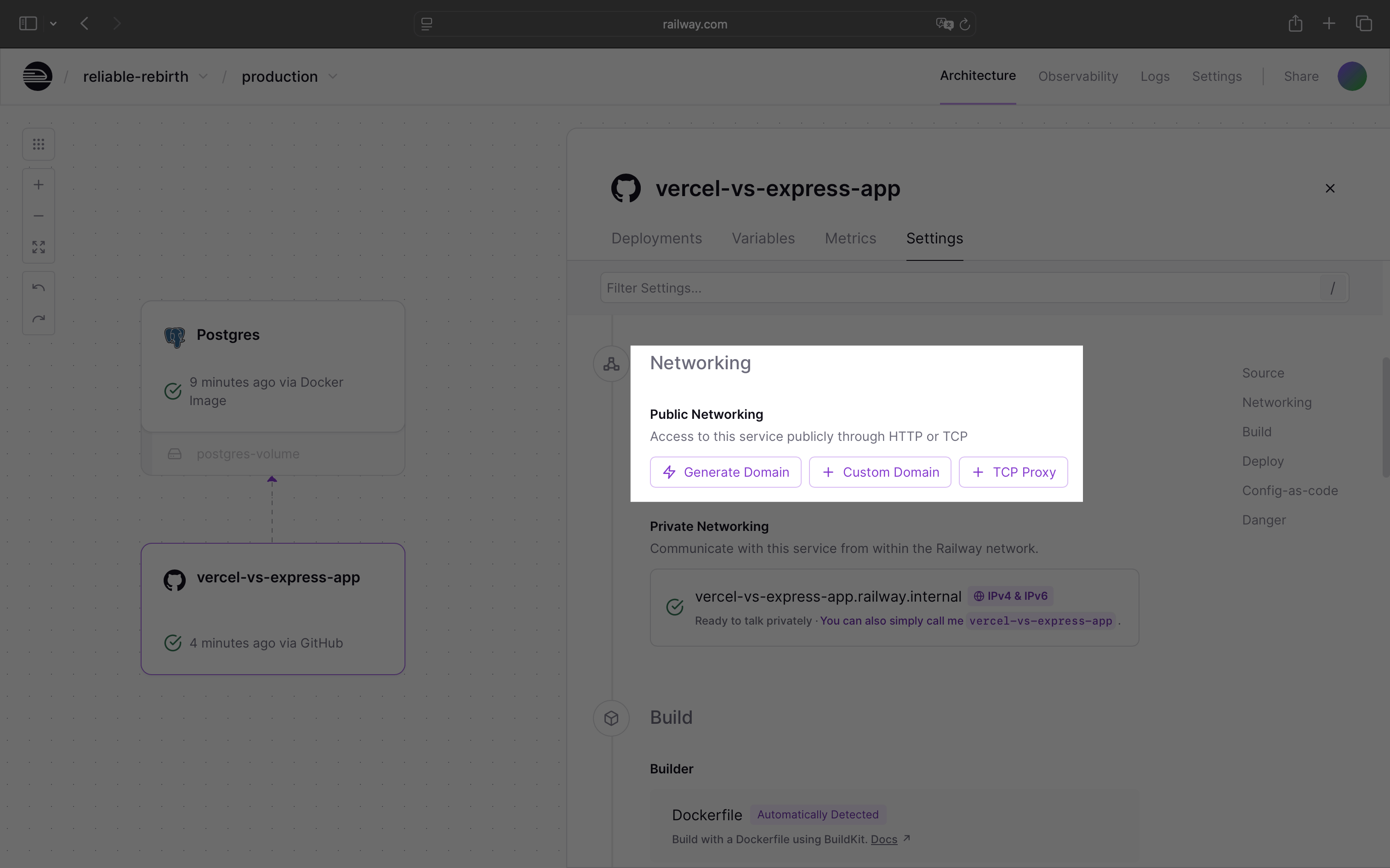 Railway networking settings