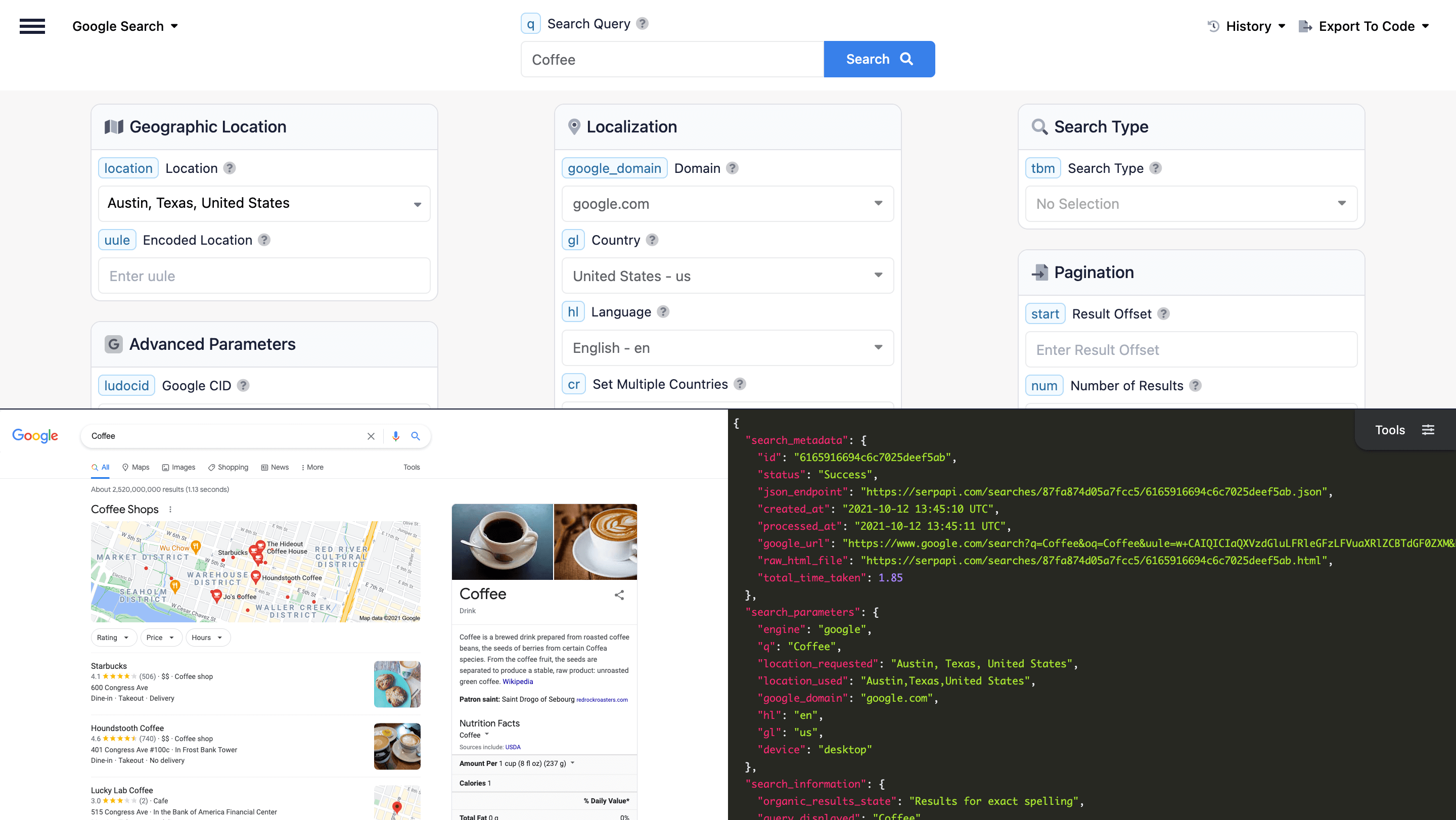 SerpAPI Playground Interface