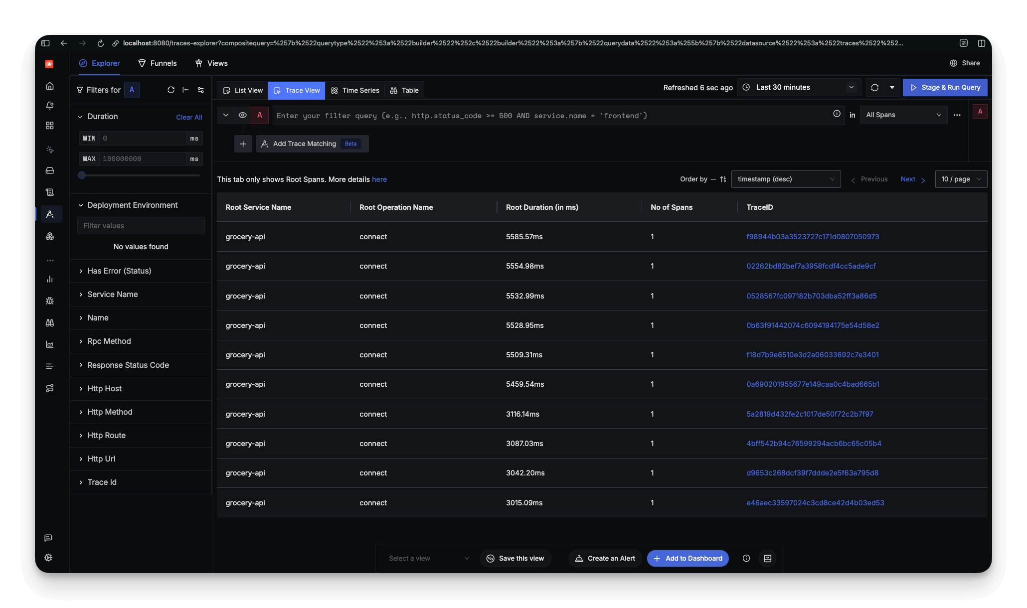 SigNoz Traces Explorer