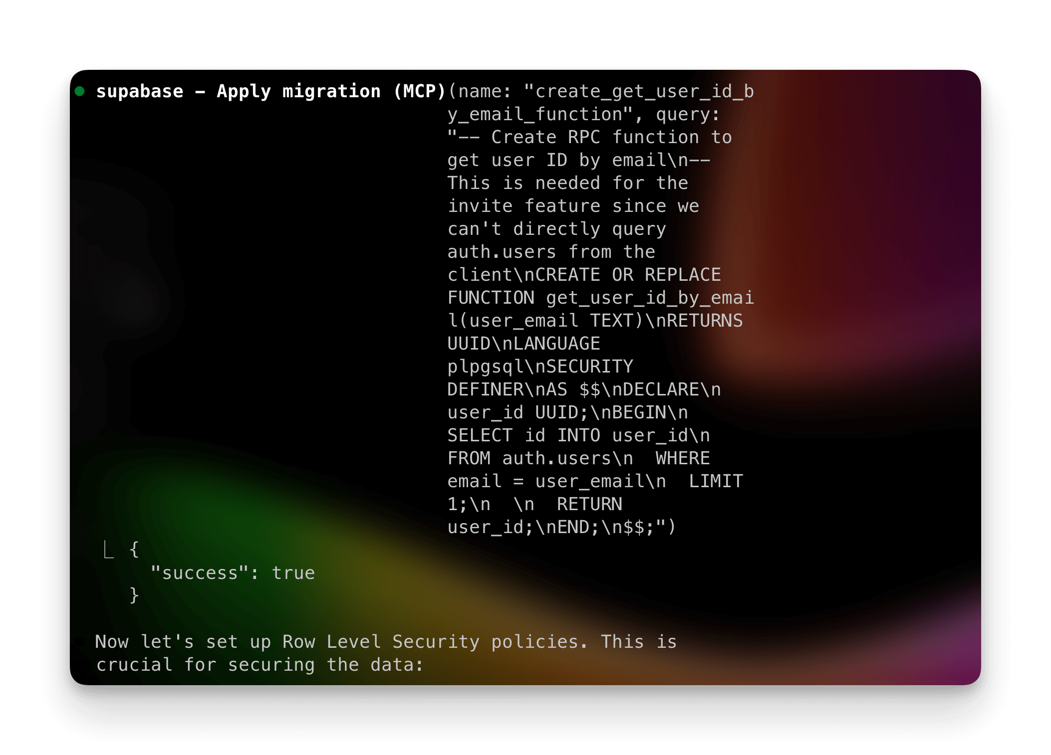 Supabase MCP server connected in Claude Code