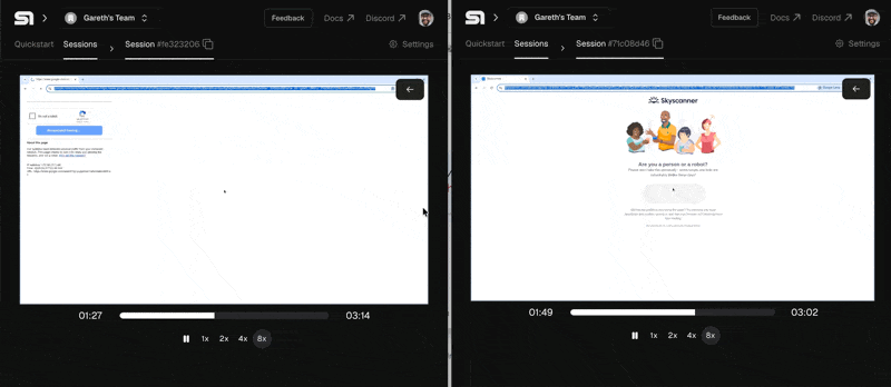 Steel web console showing live sessions