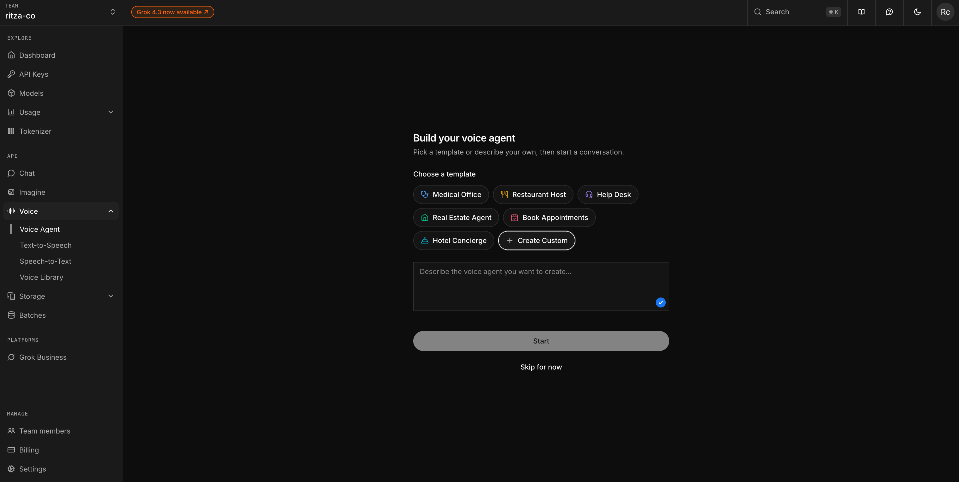 The xAI voice agent builder