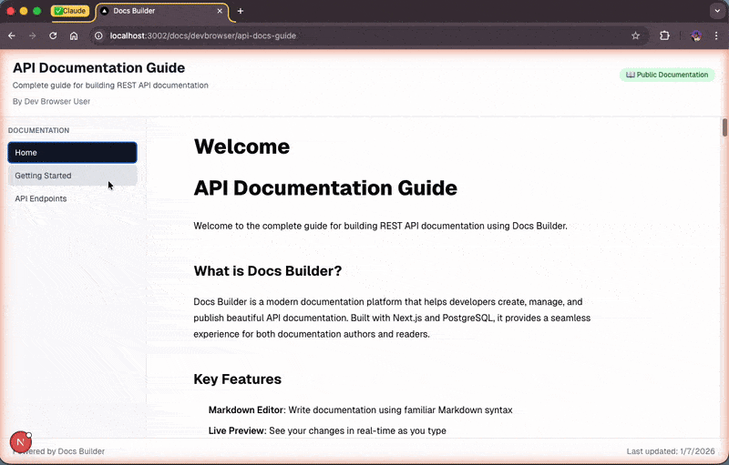 Complete workflow demo showing published documentation